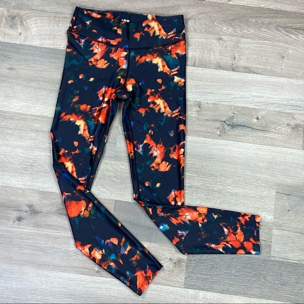 Joy Lab Floral Print Mid Rise Performance Leggings Blue Multi XS Ankle Length